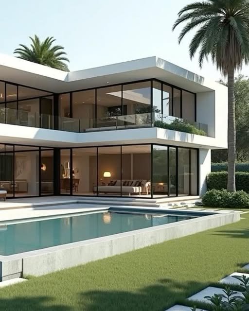 Modern villa exterior with pool and landscaped garden, TASLIH project